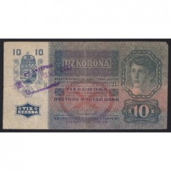 10 kronen/korona 1919 - ARTILLERY REGIMENT SERBIAN OVERSTAMPING