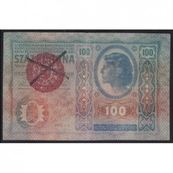 100 kronen/korona 1920 - INVALIDATED HUNGARIAN OVERSTAMPING
