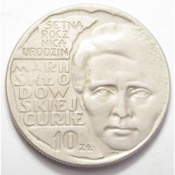 10 zlotych 1967 - for the 100th birthday of physicist Marie Sklodowska Curie