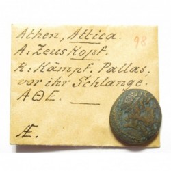 AE19 B.C. 140 Zeus - Pallas Athena AOE - Attica region Athens